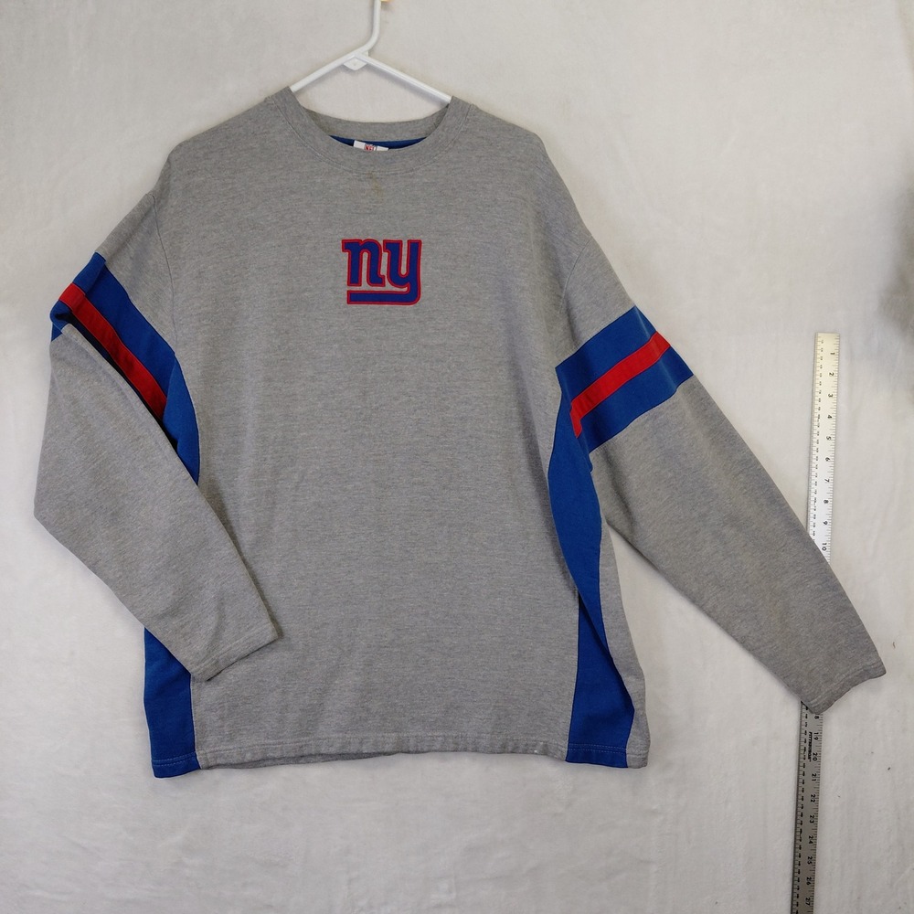 NFL Team Apparel New York Giants Sweatshirt Heather Gray Blue Red Stripe Mens XL
